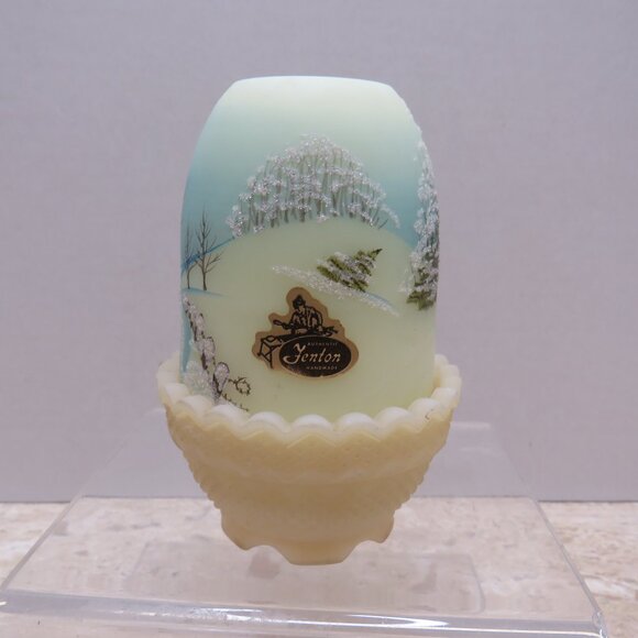 1979 Han Painted by S. Hart Fairy Lamp Winter Scene Snow Deer Fenton NO CHIPS. - Picture 3 of 10